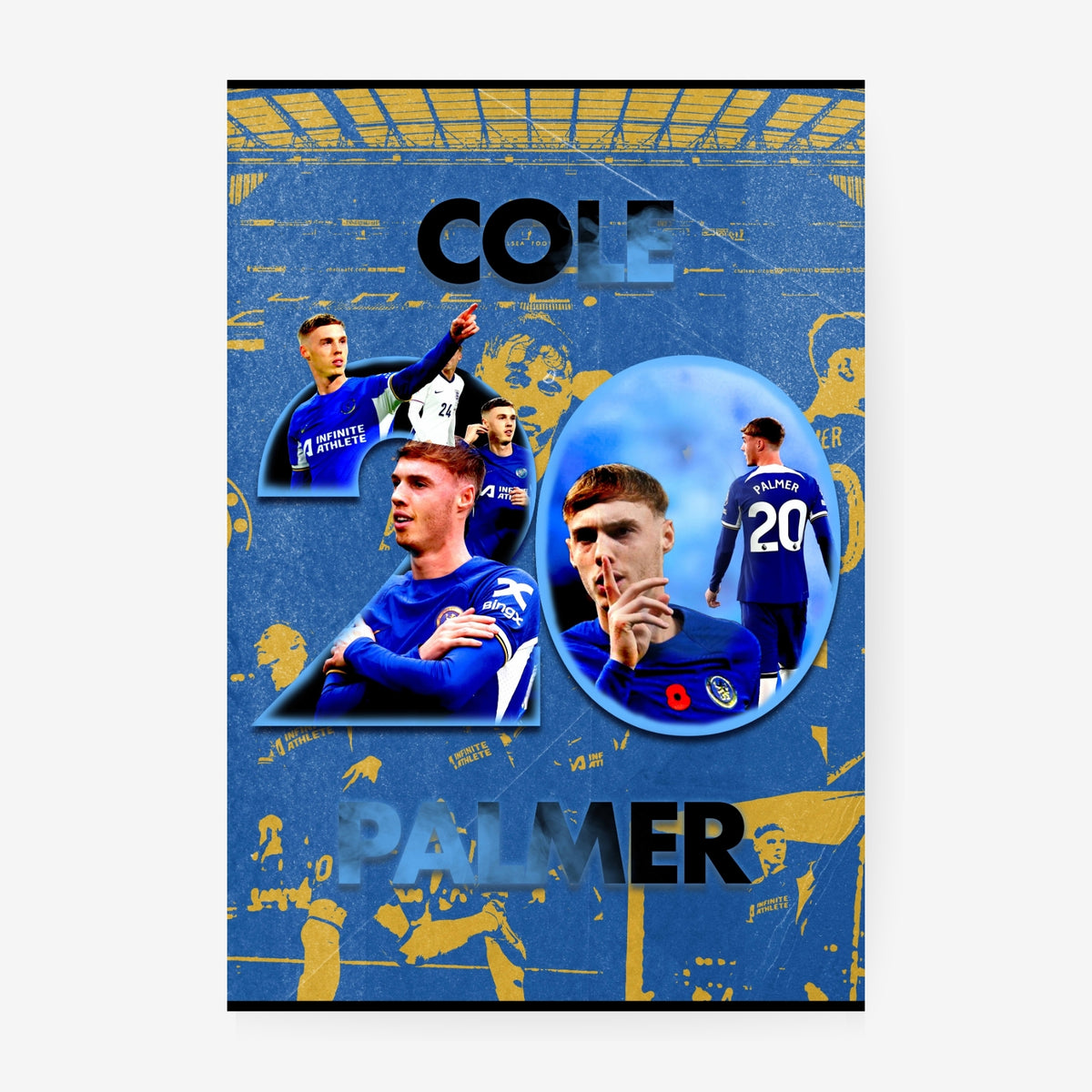 Cole Palmer poster featuring a black and blue Chelsea football collage