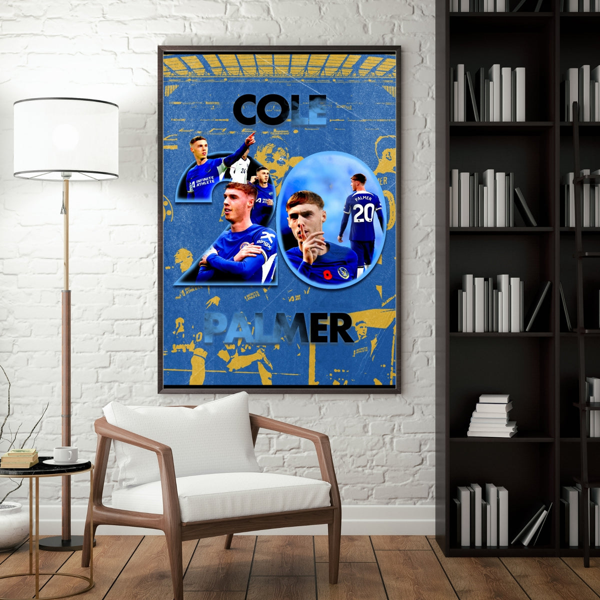 Cole Palmer Chelsea football poster displayed as wall decor in a modern room