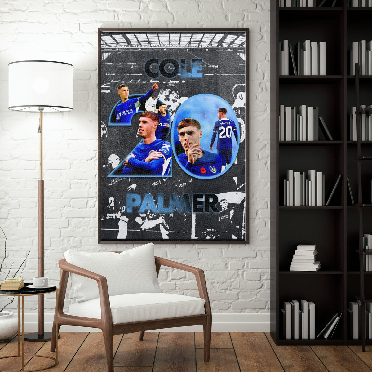 Cole Palmer poster displayed as Chelsea football wall art in a modern room