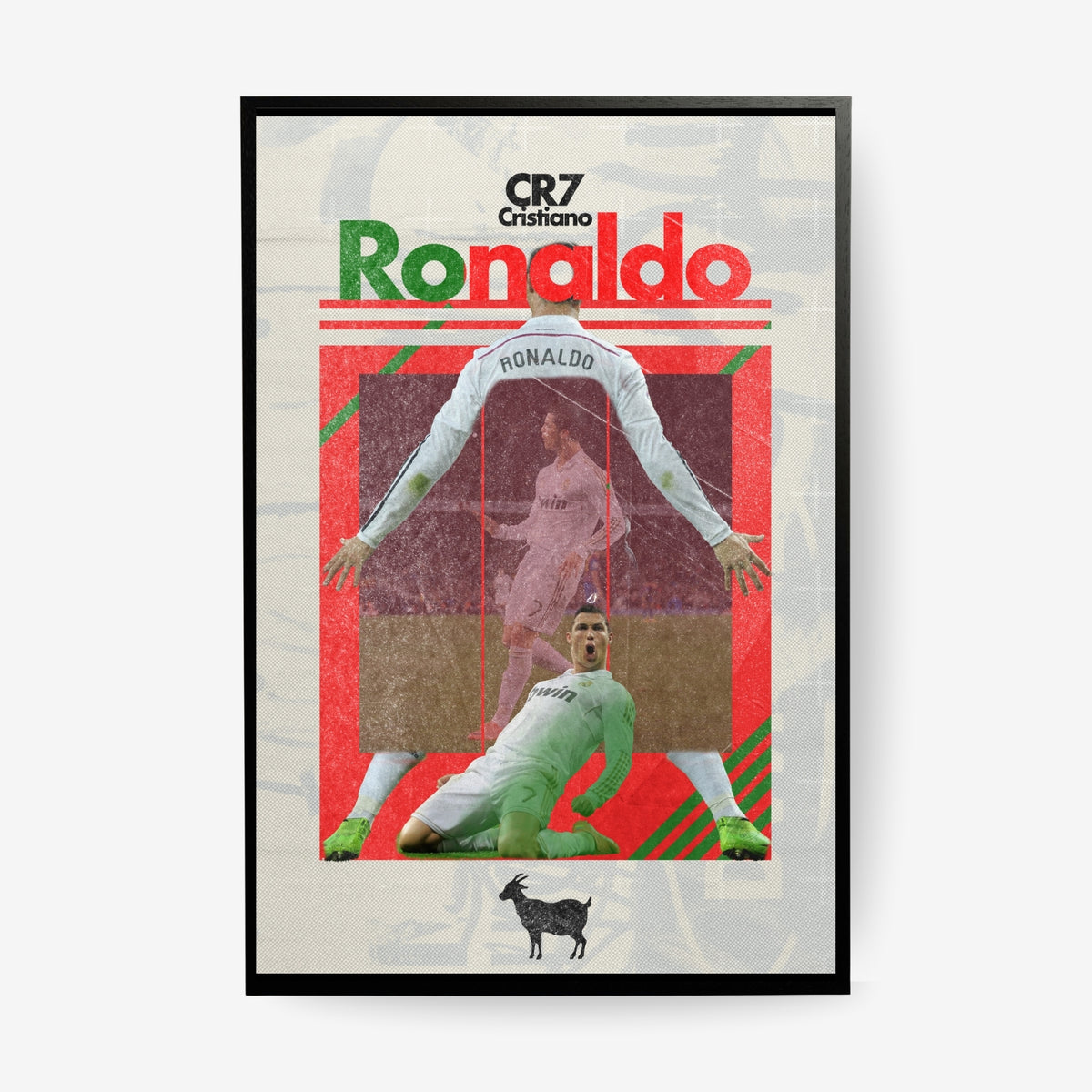 Cristiano Ronaldo football poster in a black frame featuring iconic Real Madrid celebrations