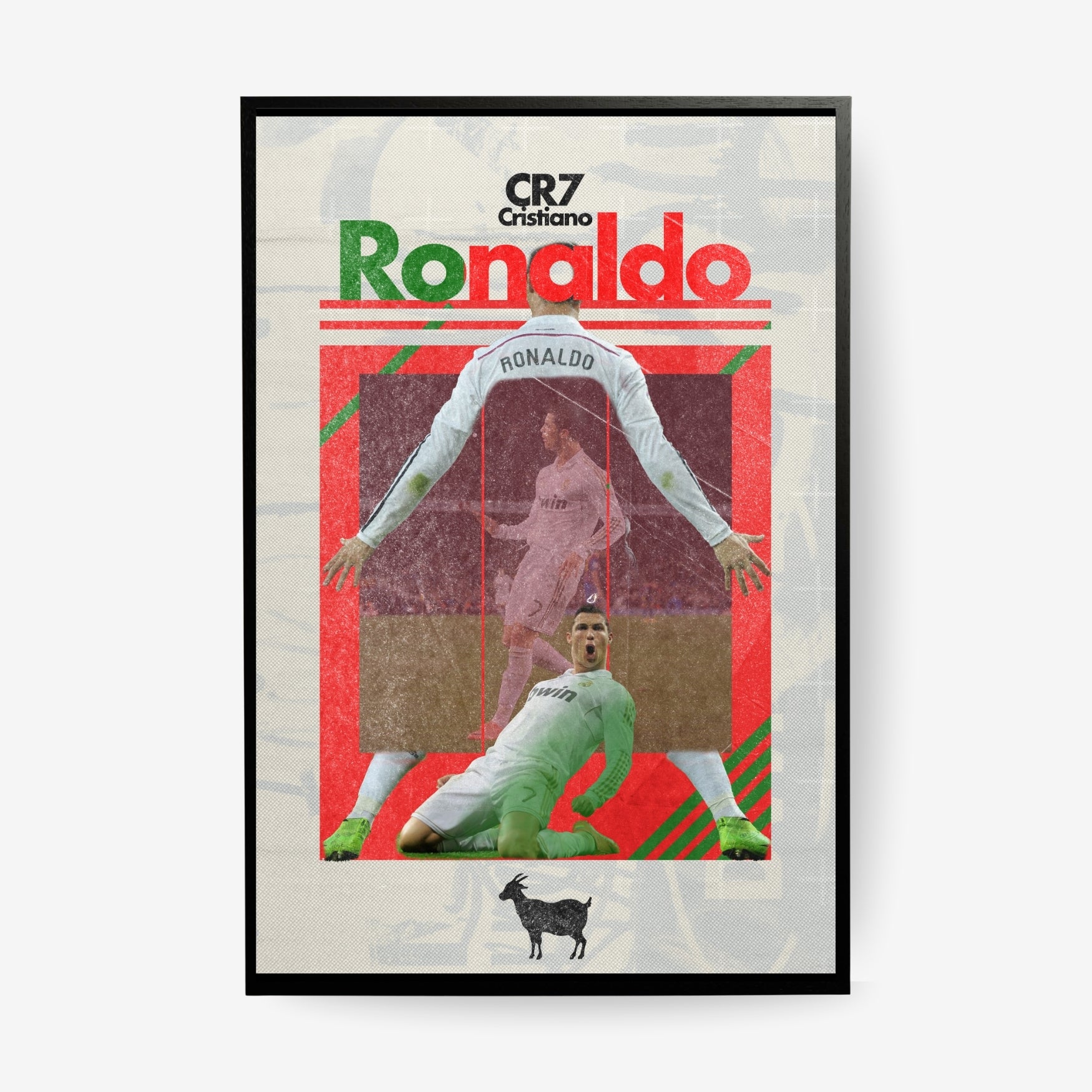 Cristiano Ronaldo football poster in a black frame featuring iconic Real Madrid celebrations