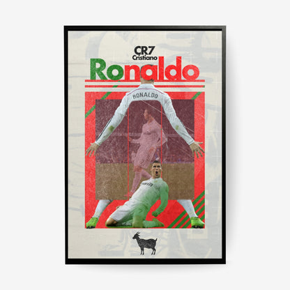 Cristiano Ronaldo football poster in a black frame featuring iconic Real Madrid celebrations