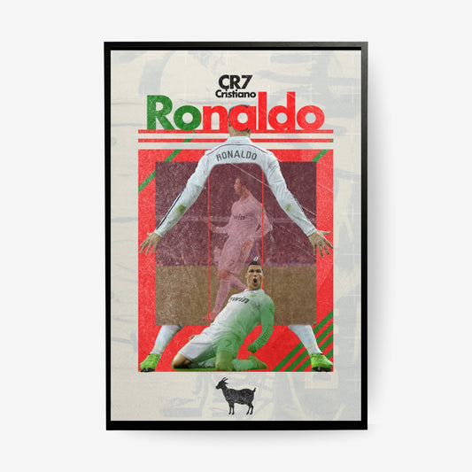 Cristiano Ronaldo football poster in a black frame featuring iconic Real Madrid celebrations
