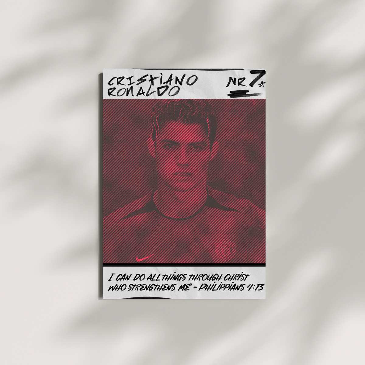 Cristiano Ronaldo football wall art featuring a red Portugal inspired graphic design