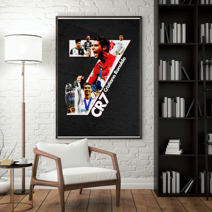 Cristiano Ronaldo poster displayed as framed football wall art in a modern room