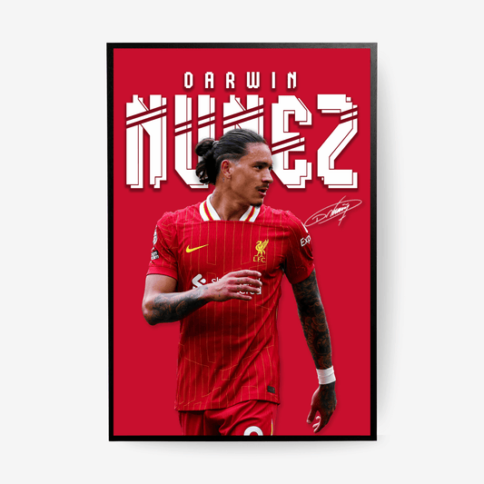 Darwin Núñez football poster with black frame wall decor