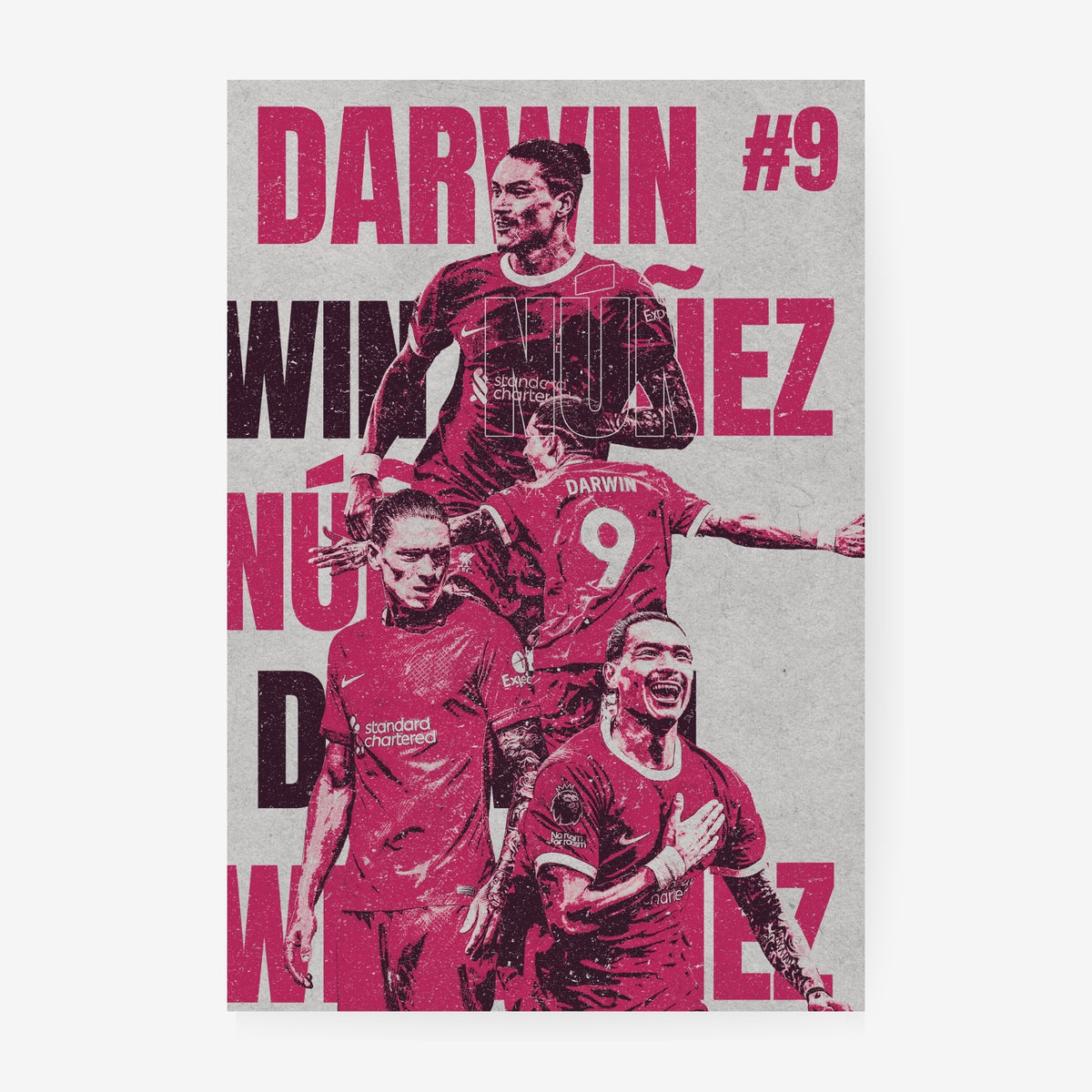 Darwin Núñez Liverpool poster featuring a red vintage football collage