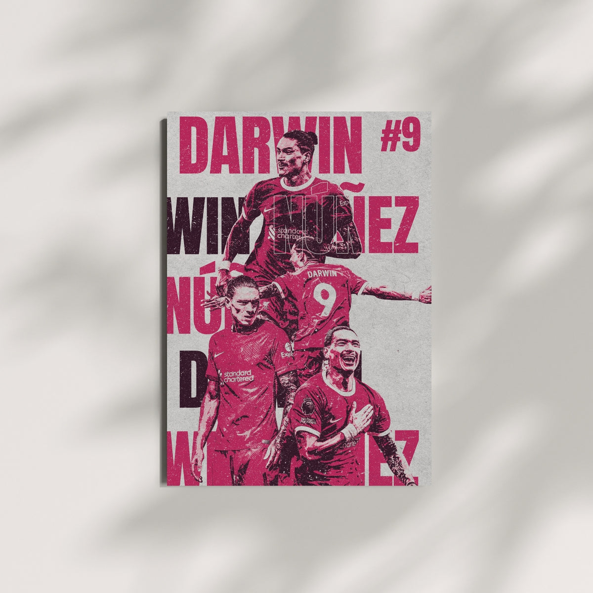Darwin Núñez Liverpool wall art displayed against a minimalist wall