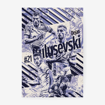 Dejan Kulusevski Tottenham poster featuring the Swedish footballer in a blue and white graphic collage