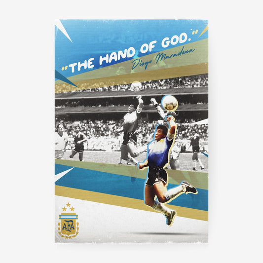 Diego Maradona Hand of God Argentina football poster featuring the iconic 1986 World Cup moment against England