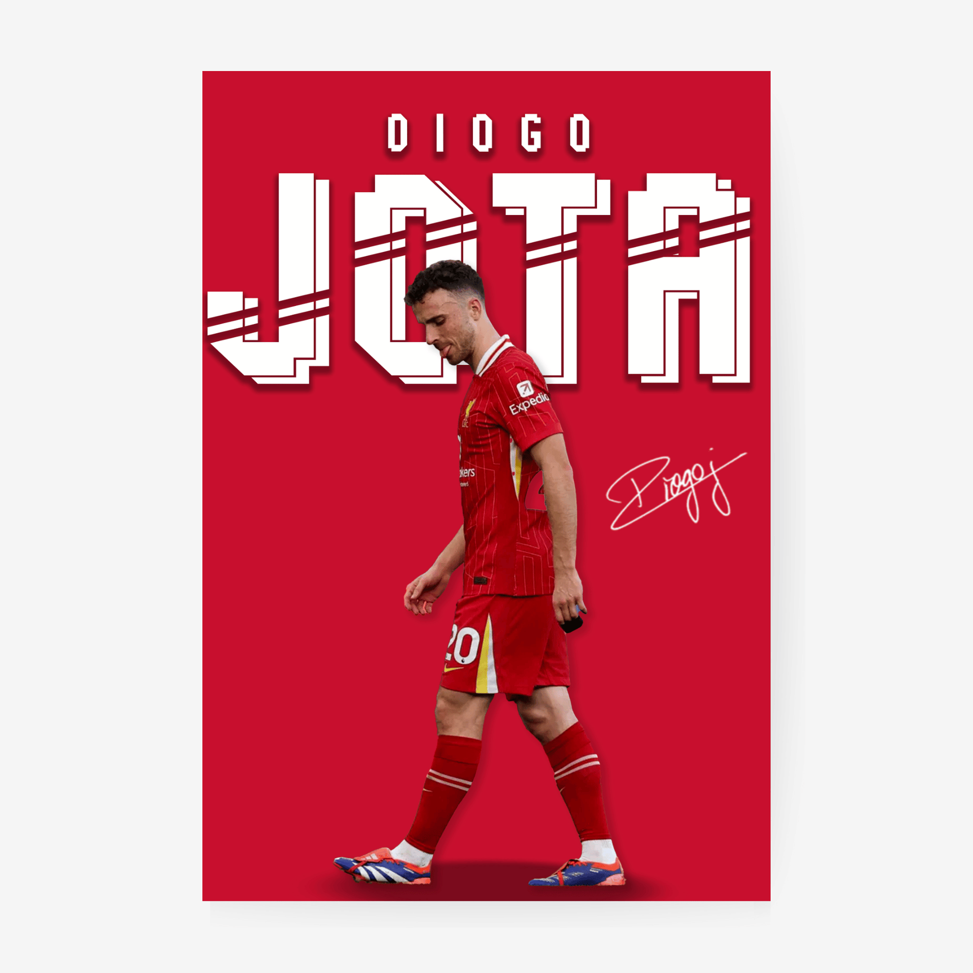 Diogo Jota football poster artwork with red background