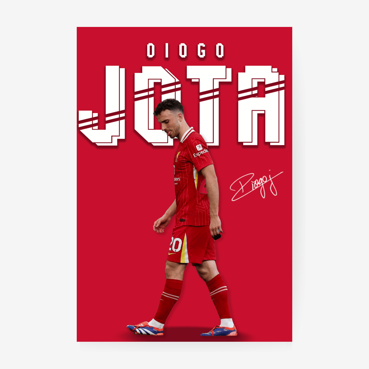 Diogo Jota football poster artwork with red background