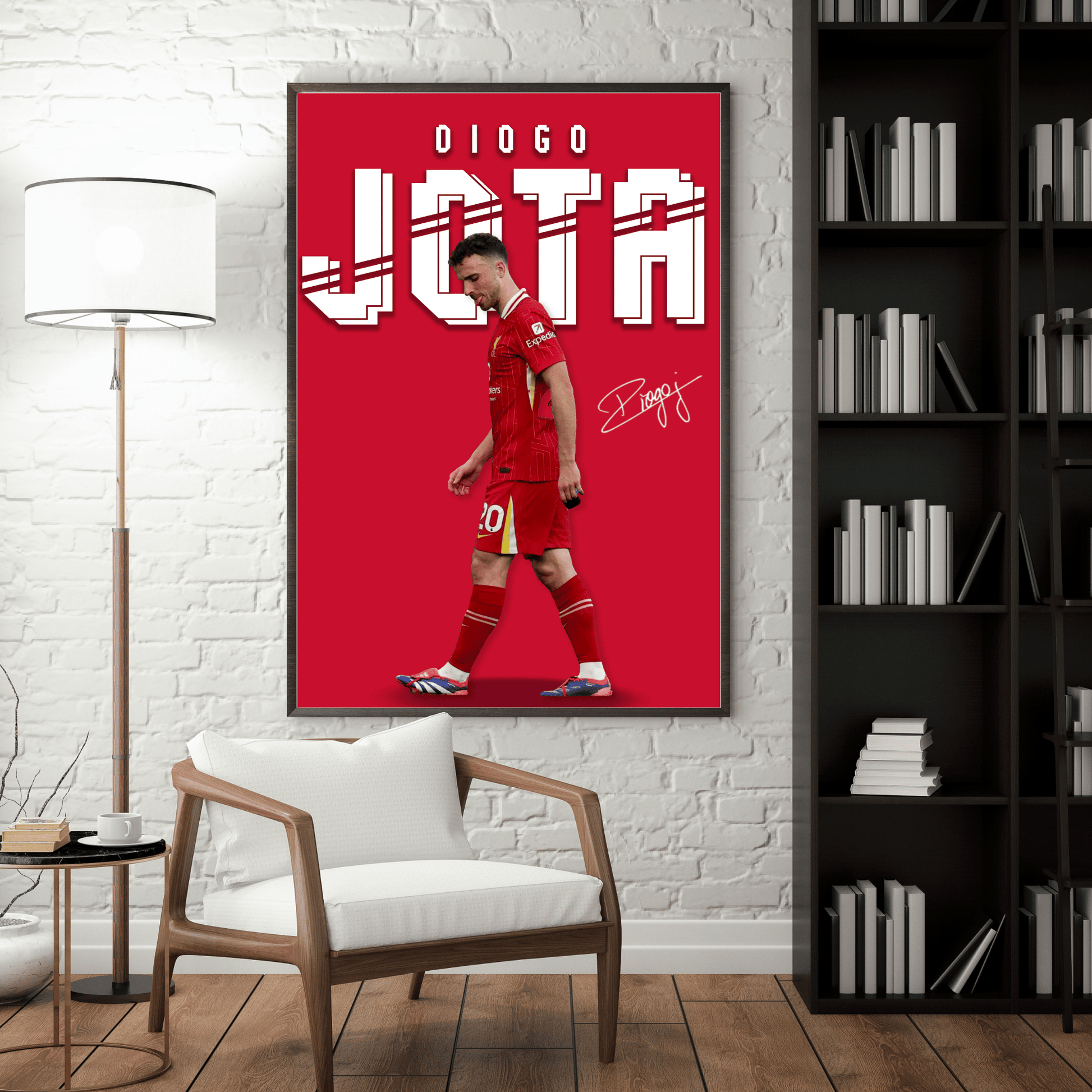 Diogo Jota football poster with black frame wall decor