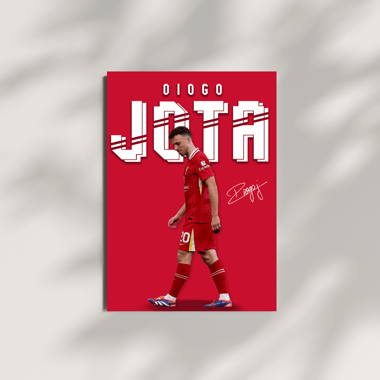 Diogo Jota football poster shown on a minimal canvas wall mockup
