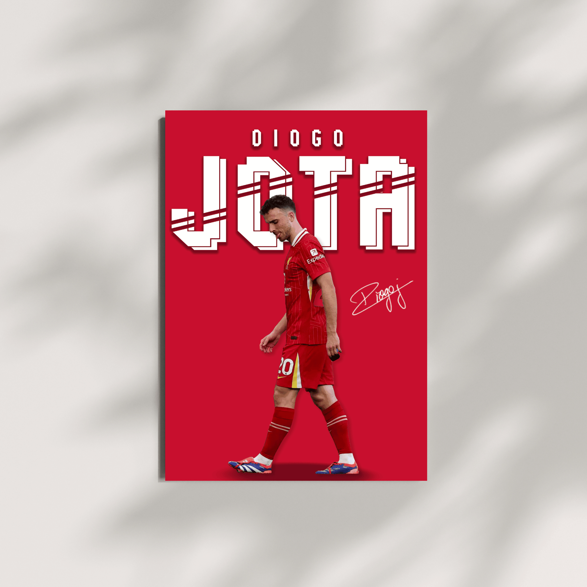 Diogo Jota football poster shown on a minimal canvas wall mockup