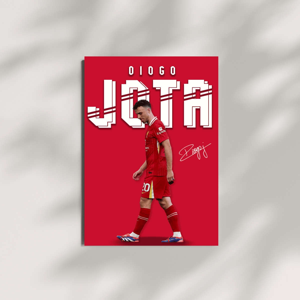 Diogo Jota football poster shown on a minimal canvas wall mockup