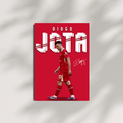 Diogo Jota football poster shown on a minimal canvas wall mockup