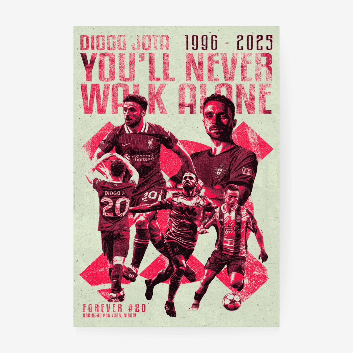 Diogo Jota Liverpool football poster – You'll Never Walk Alone tribute wall art, perfect football gift