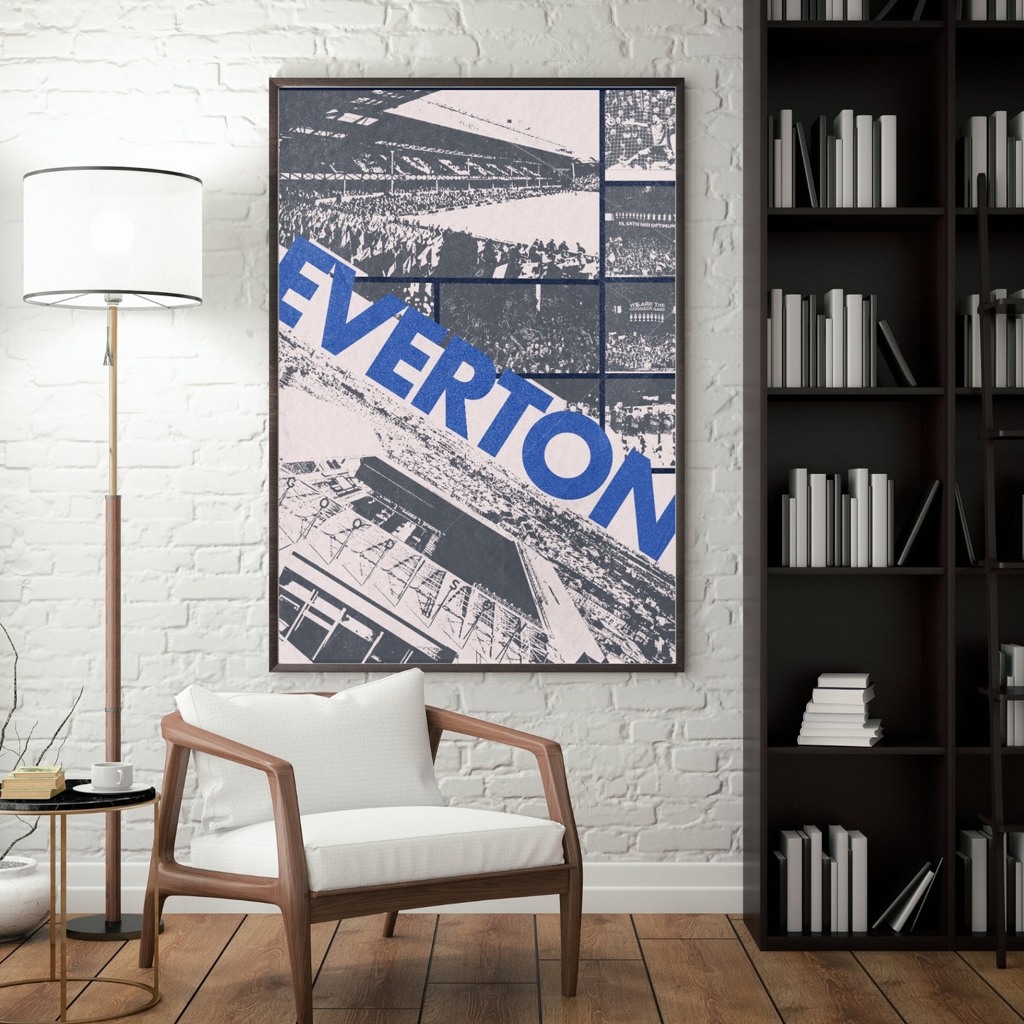 Everton Goodison Park football poster displayed as framed room decor