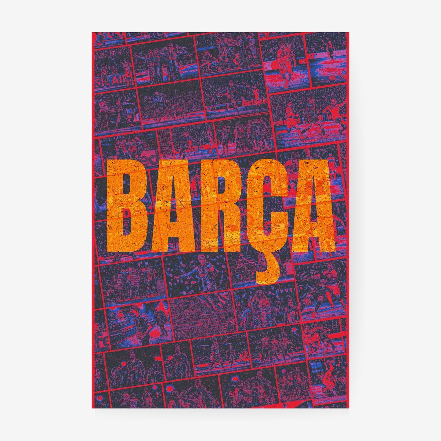 FC Barcelona Barça football poster featuring iconic players and memorable club moments in red and blue