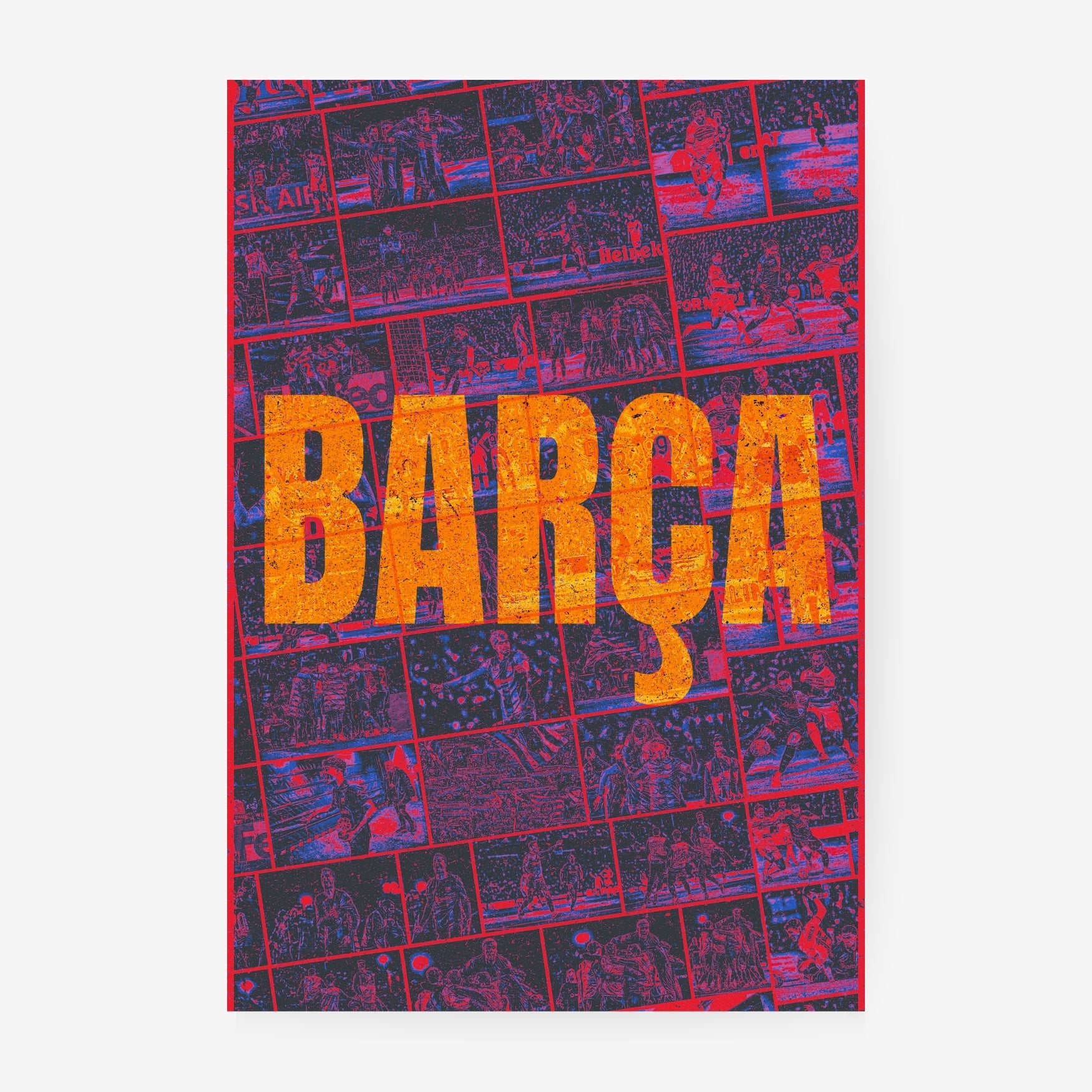 FC Barcelona Barça football poster featuring iconic players and memorable club moments in red and blue