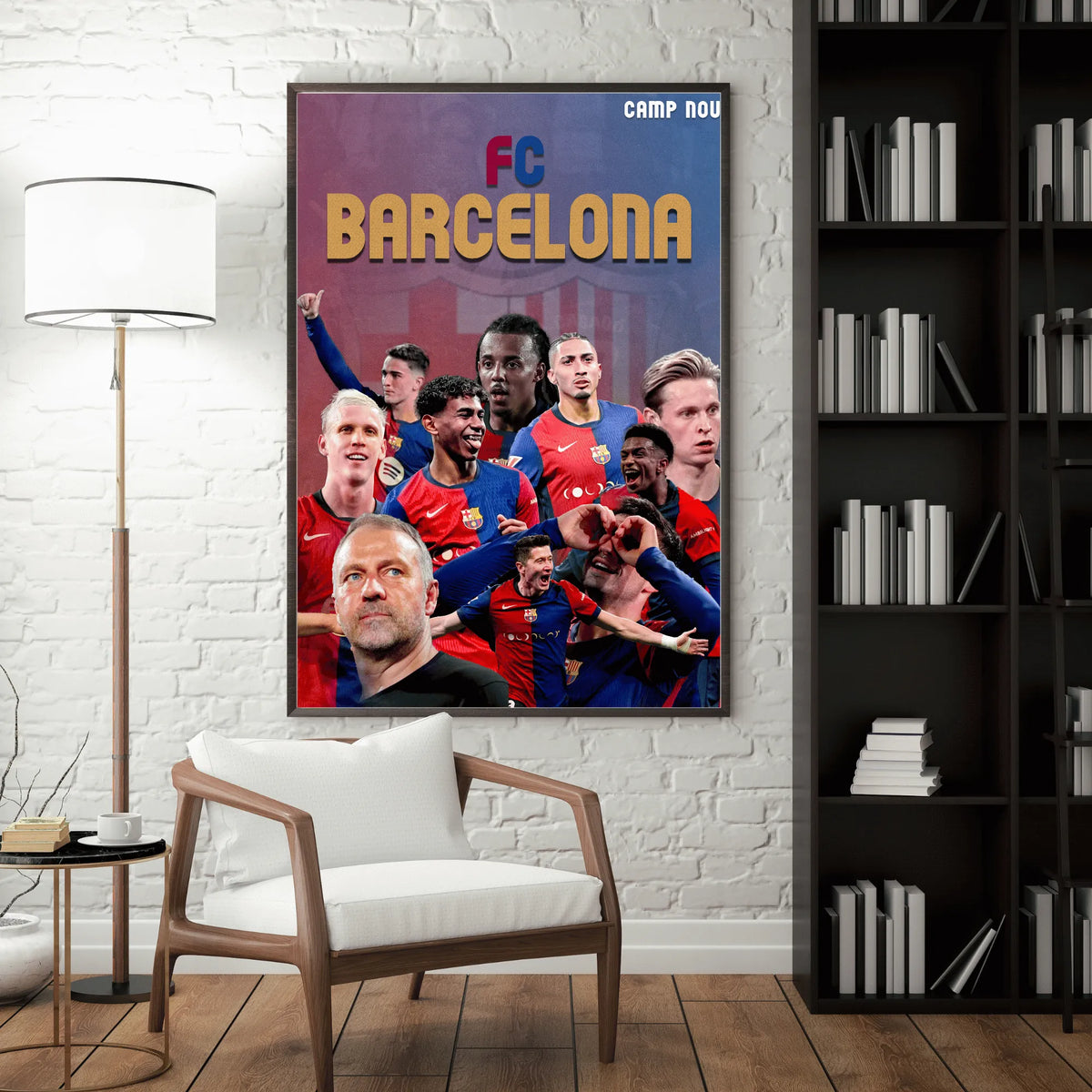 FC Barcelona team football poster mockup on wall