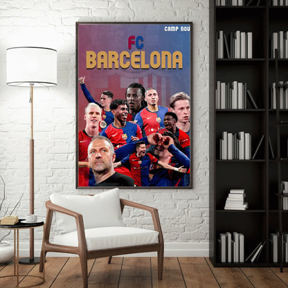 FC Barcelona team football poster mockup on wall