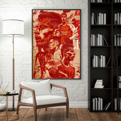 Gabriel Martinelli Arsenal poster displayed in a modern interior with a dark frame