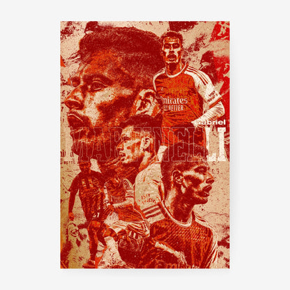 Gabriel Martinelli Arsenal poster featuring a red and cream vintage football collage