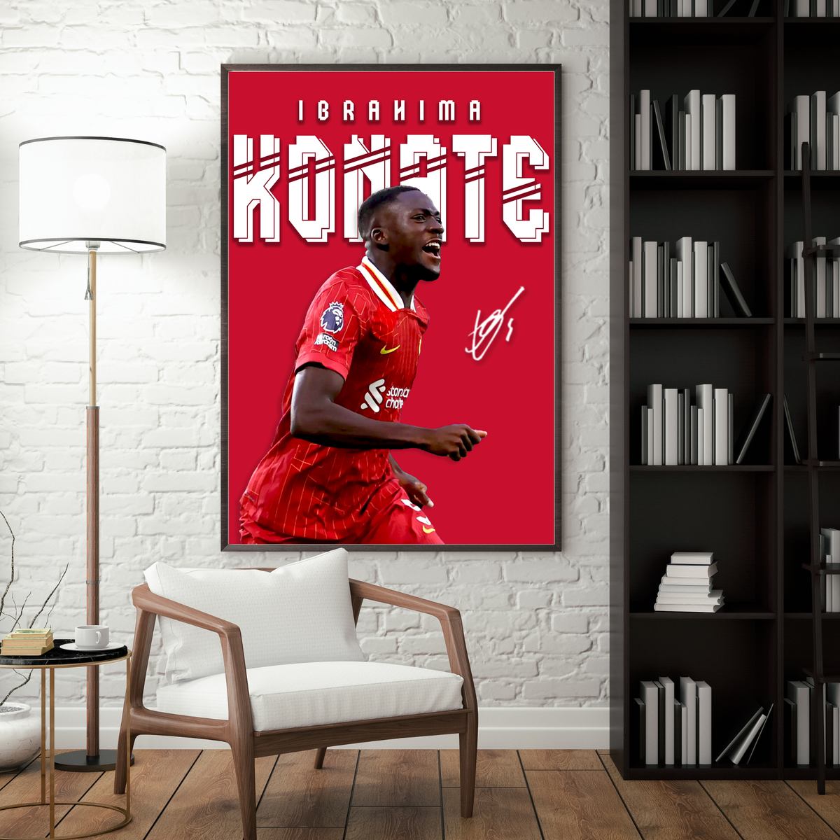 Ibrahim Konaté Liverpool poster on wall in modern living room