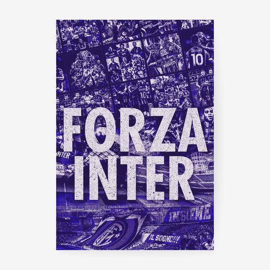 Inter Milan football poster collage featuring players, club history, San Siro and supporters
