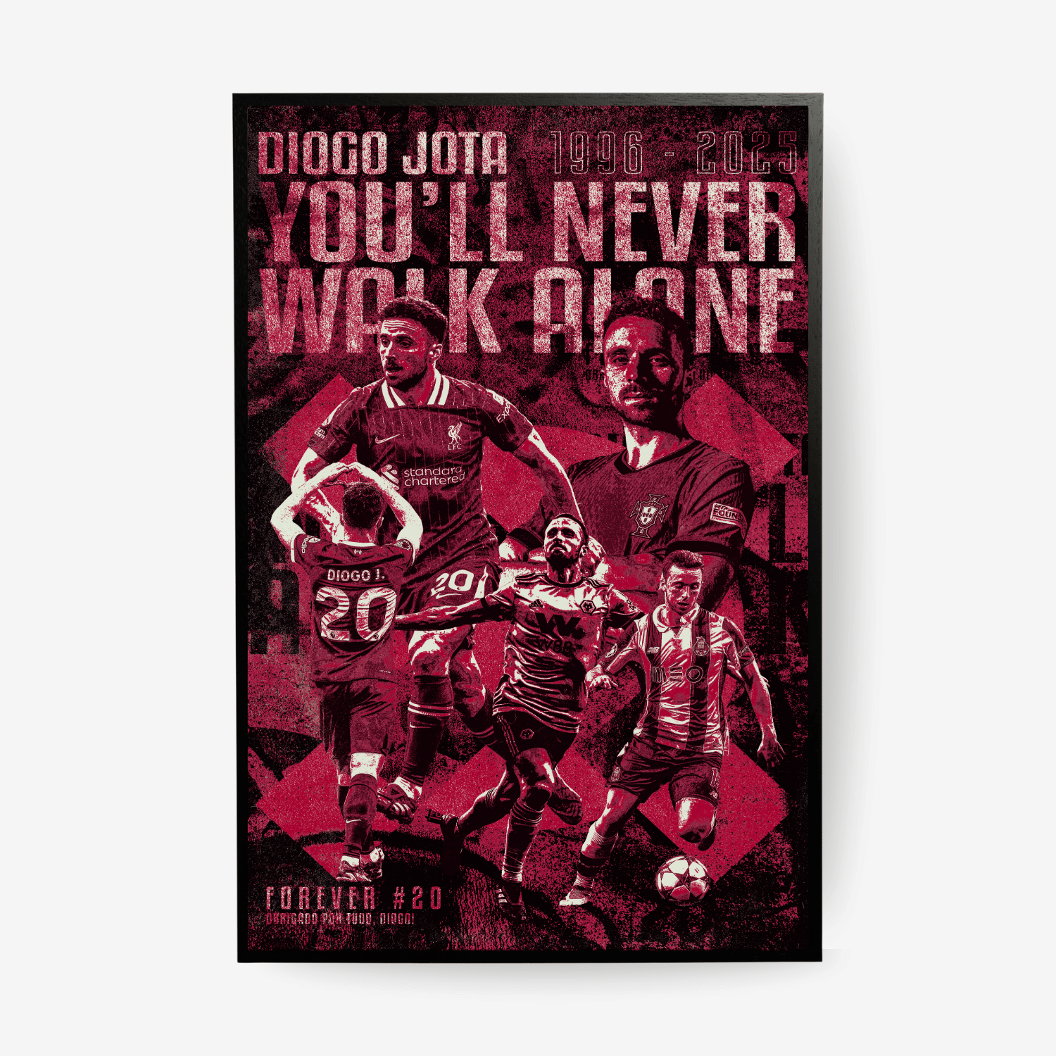 Diogo Jota Liverpool football poster – dark red You'll Never Walk Alone tribute wall art, ideal football gift