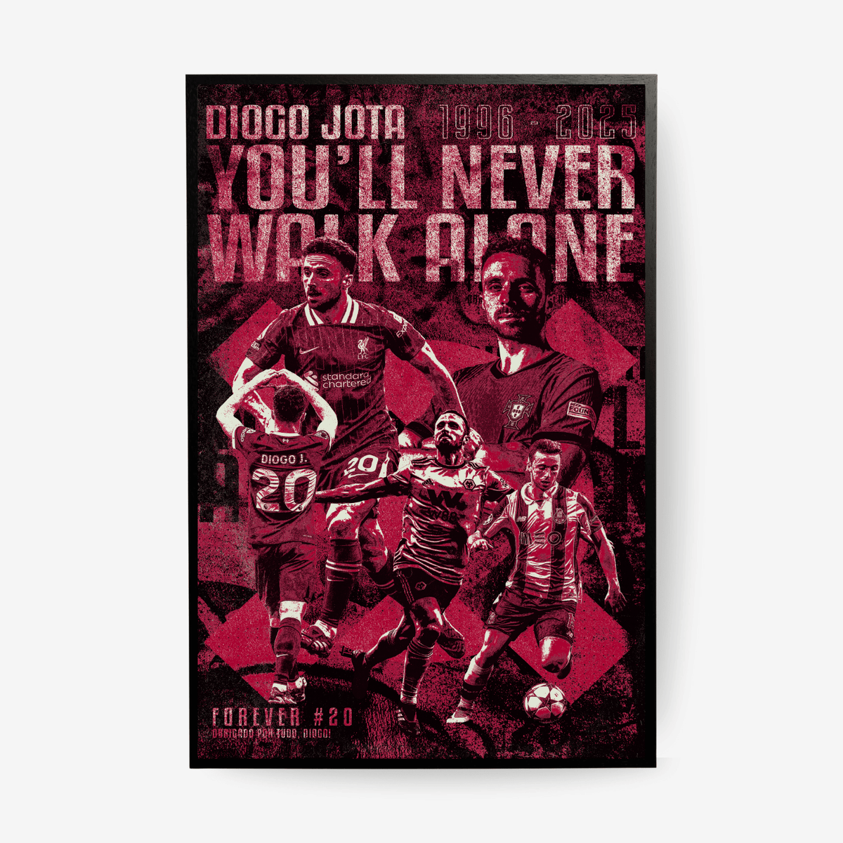 Diogo Jota Liverpool football poster – dark red You'll Never Walk Alone tribute wall art, ideal football gift