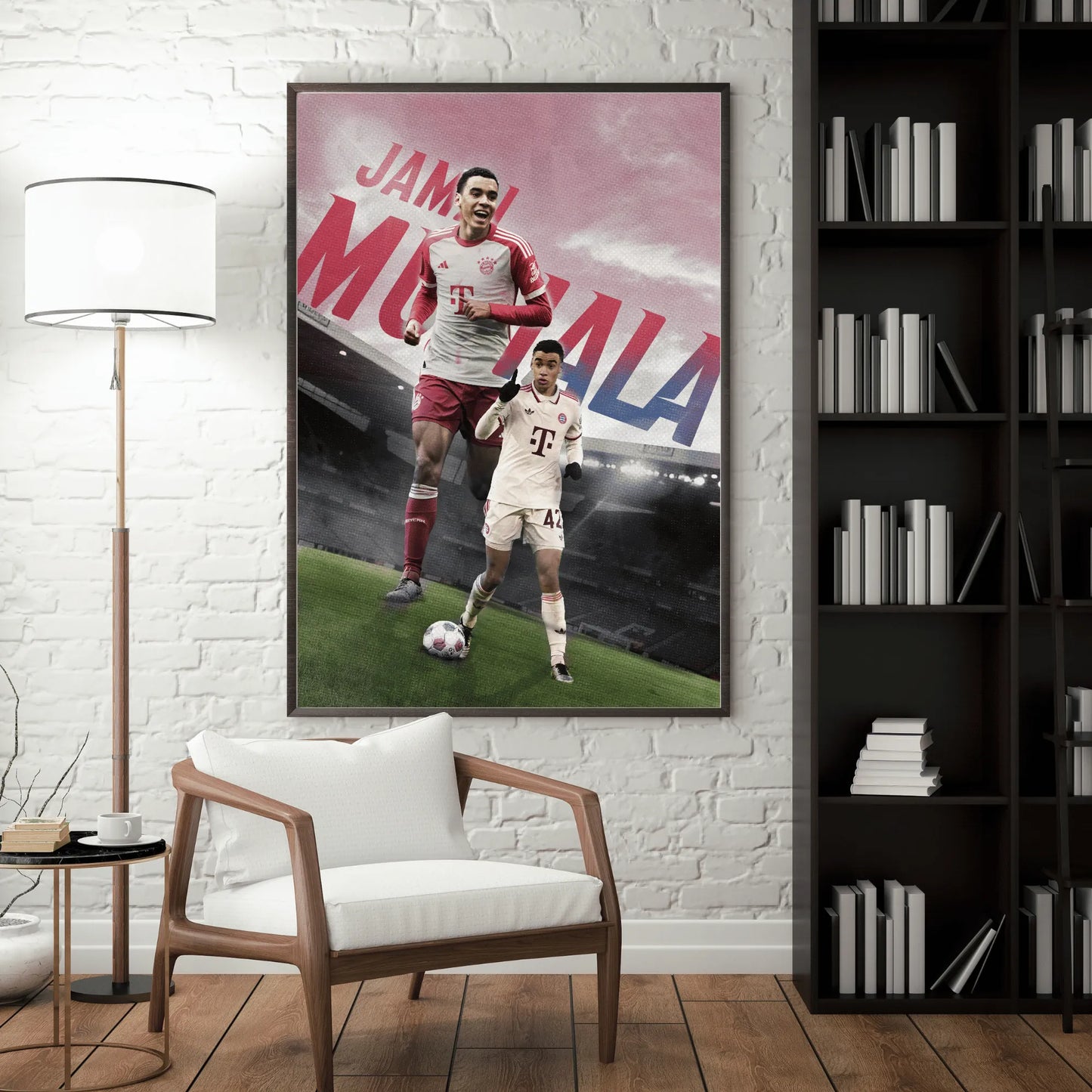 Jamal Musiala Bayern Munich football poster mockup on wall