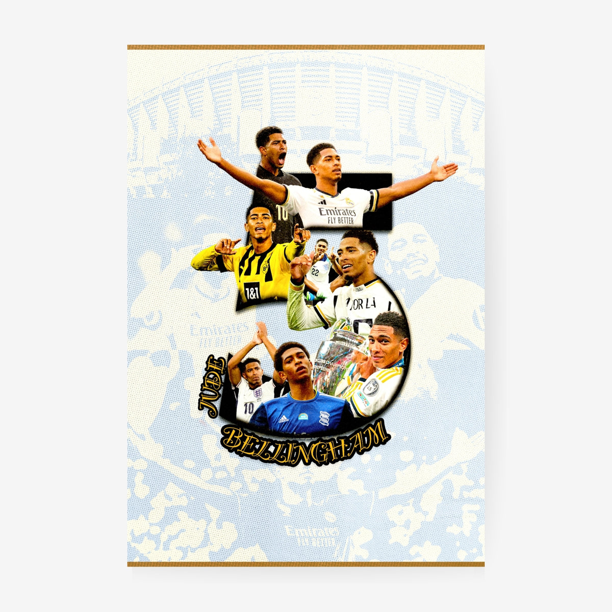 Jude Bellingham poster featuring a collage of memorable football moments