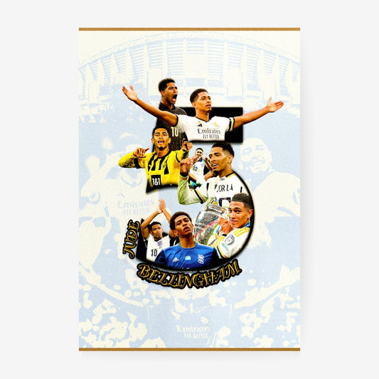 Jude Bellingham poster featuring a collage of memorable football moments