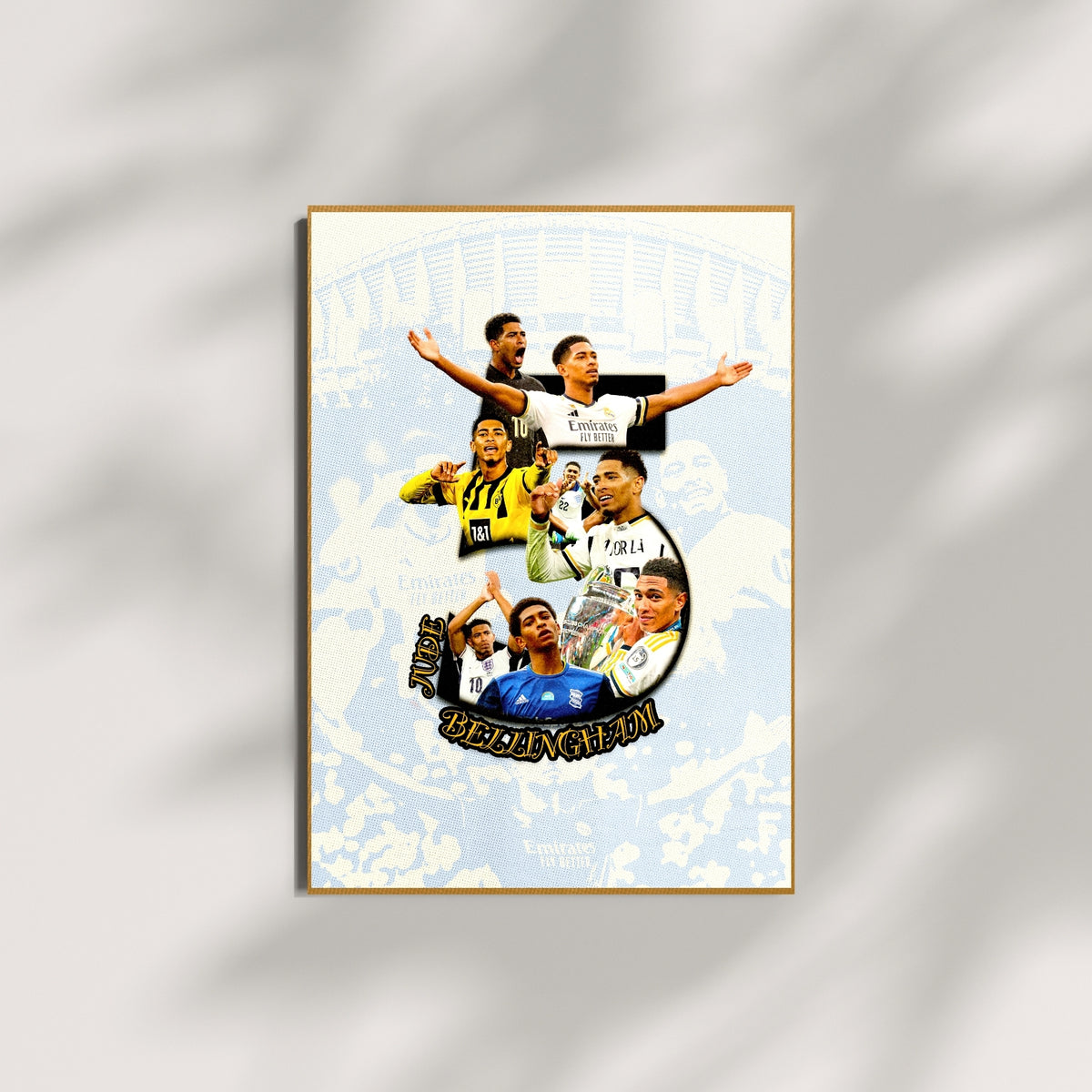 Jude Bellingham football poster displayed as wall art in a minimal interior
