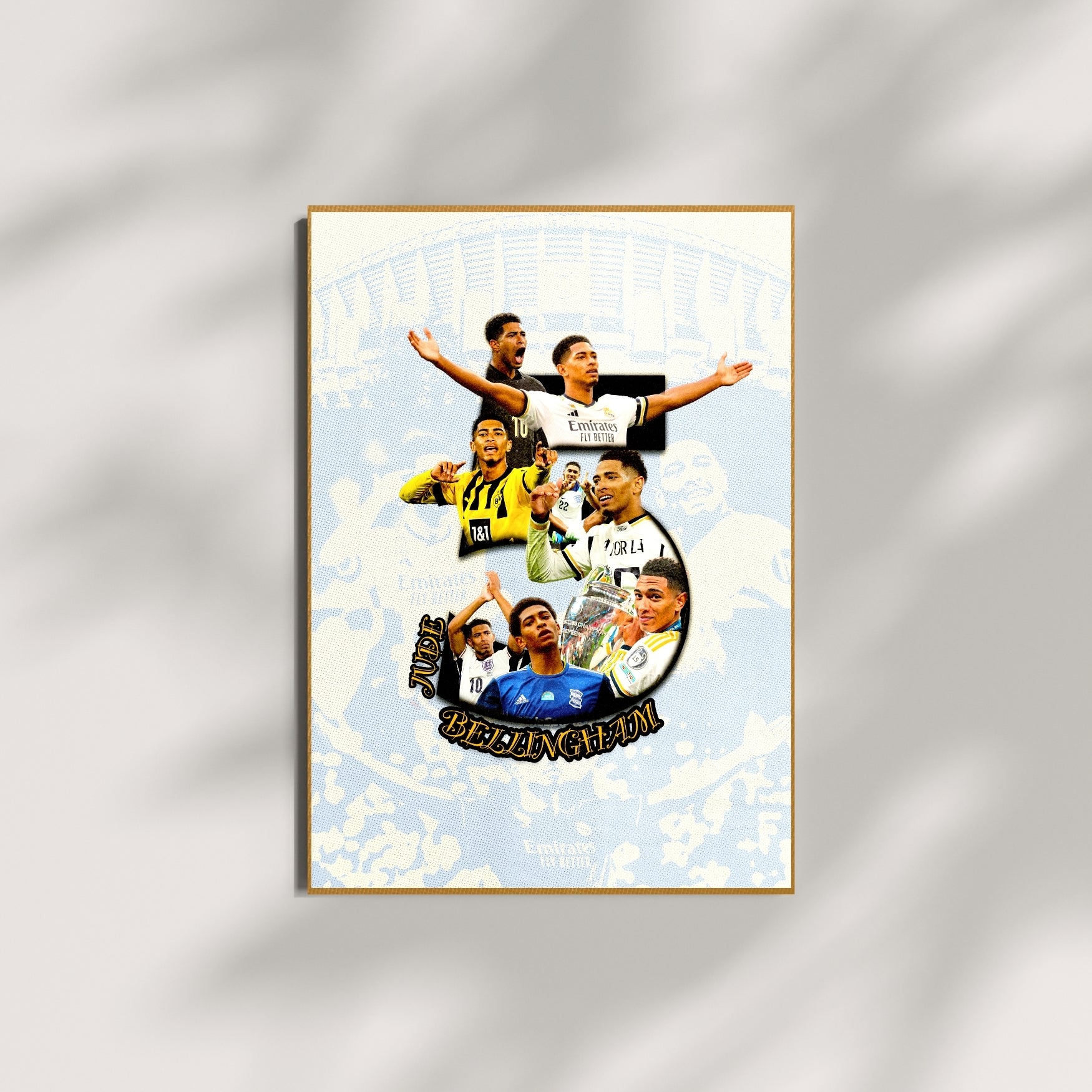 Jude Bellingham football poster displayed as wall art in a minimal interior