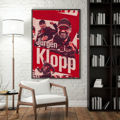 Jürgen Klopp Liverpool poster displayed in a modern interior with a dark frame