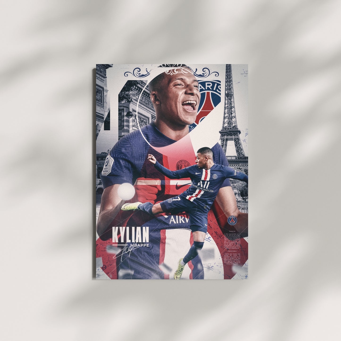 Kylian Mbappe football wall art featuring iconic PSG moments and Paris design