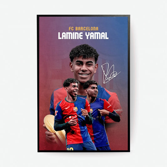Lamine Yamal Barcelona football poster in iconic Blaugrana kit