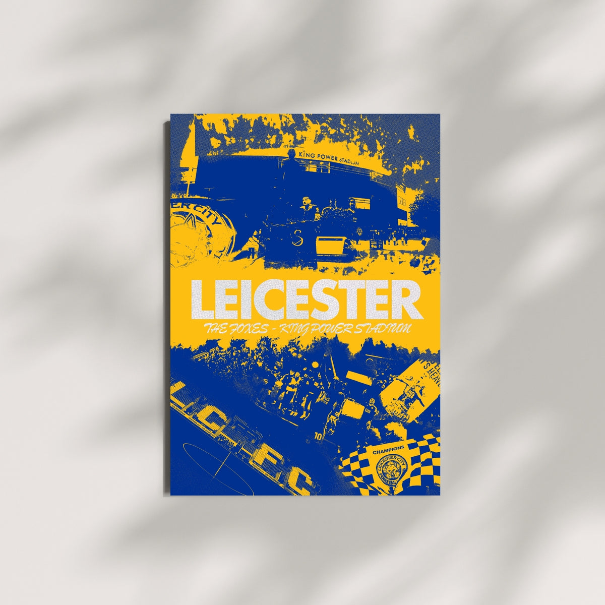 Leicester City football poster displayed on a minimalist wall