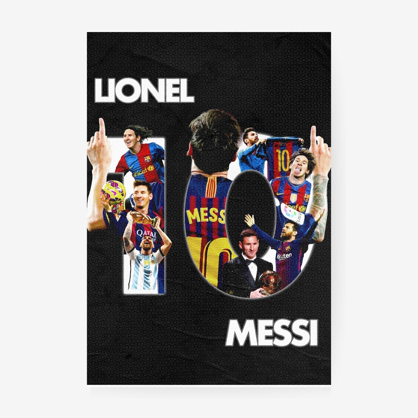 Lionel Messi poster featuring a collage of iconic Barcelona and Argentina football moments