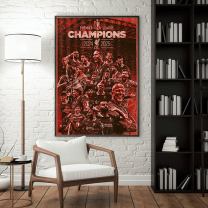 Liverpool Premier League Champions 2024-2025 framed wall art in modern living room decor. 