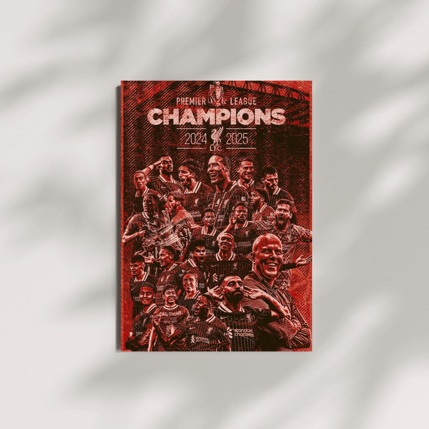 Liverpool 2024-2025 Premier League Champions wall art with shadow overlay.
