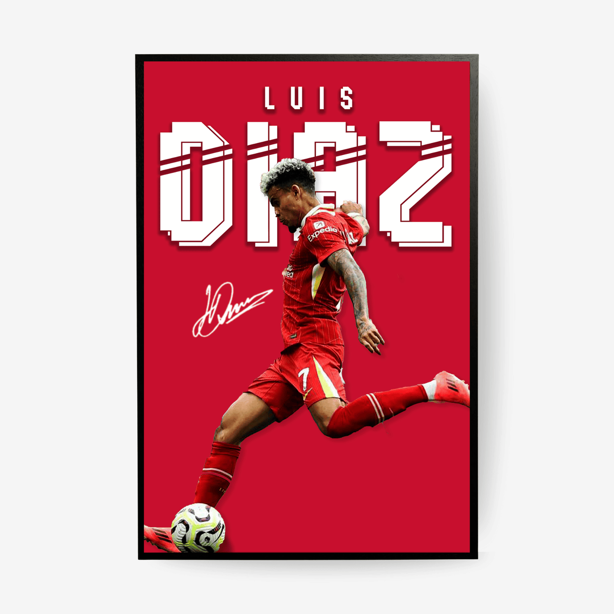 Soccer player in red uniform with 'Luis Diaz' and number '2' on a red background