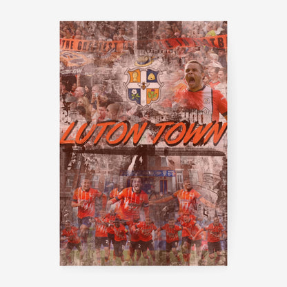 Luton Town football poster featuring players supporters and club inspired vintage collage artwork