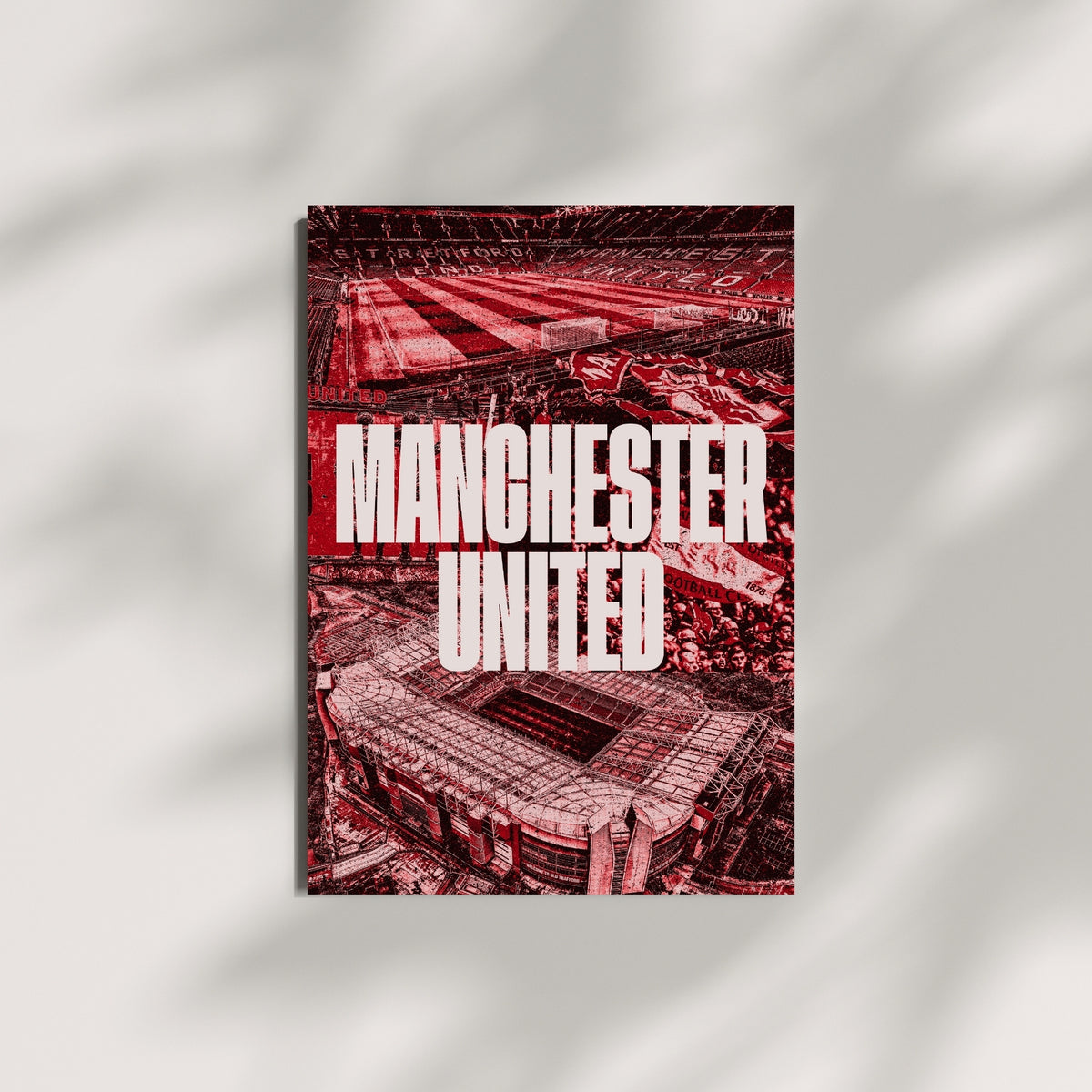 Manchester United Old Trafford wall art displayed against a minimalist wall