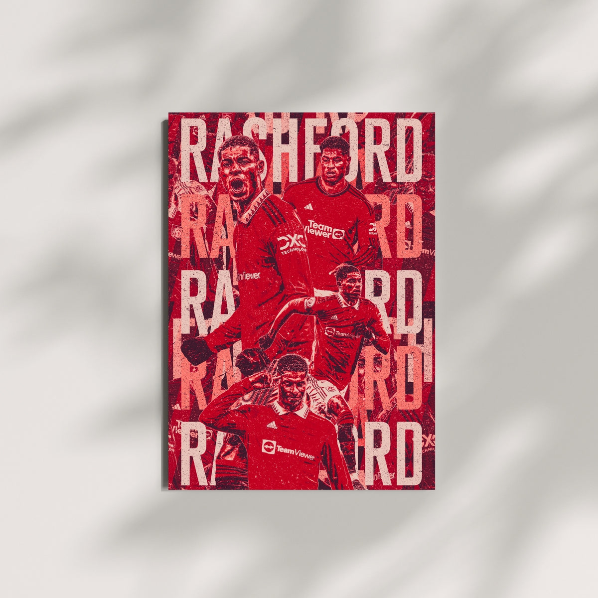 Marcus Rashford Manchester United wall art displayed against a minimalist wall