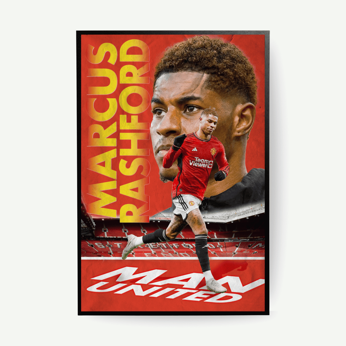 Poster of Marcus Rashford in Manchester United jersey with red background